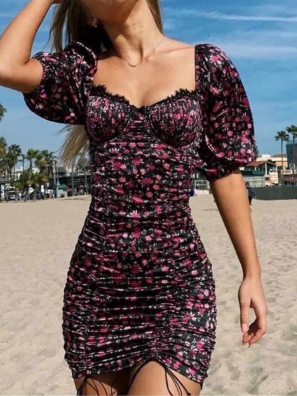 For Love & Lemons NEW Melrose Bustier Floral Ruched Mini Dress
